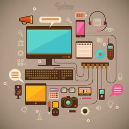 Paquete de dispositivos de comunicación moderna tecnológica