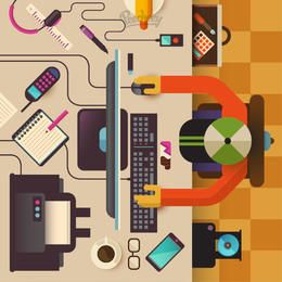 Secretária de Computador de Trabalho de Homem de Negócios