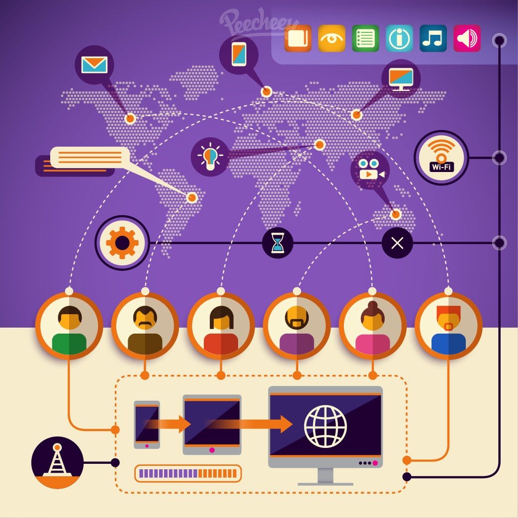 Infografía de tecnología de comunicación de red