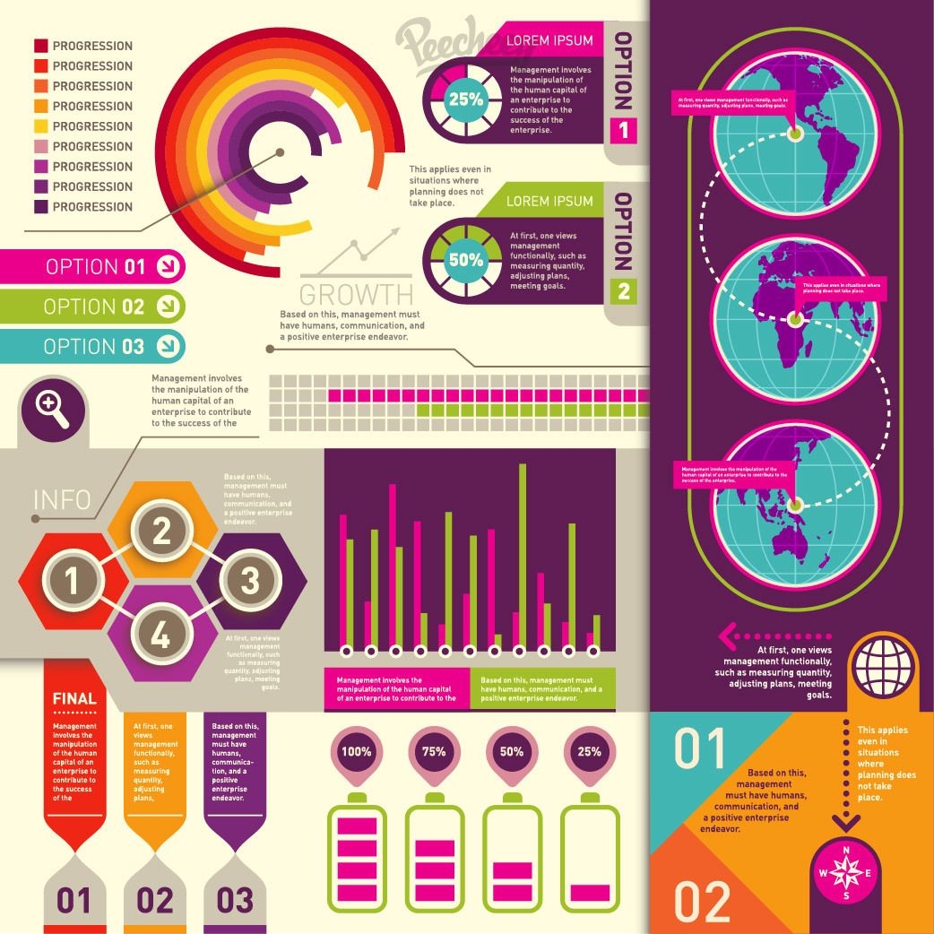 Buntes Retro flaches Infografik-Set