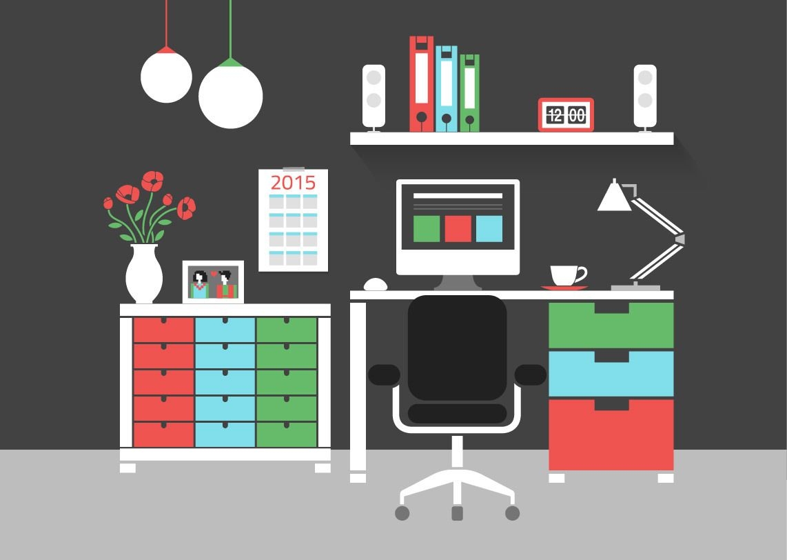Download Flat Modern Interior Home Office - Vector download