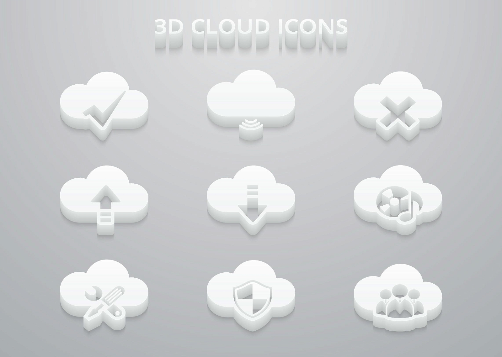 3D White Cloud Icon Set