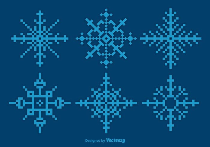Conjunto de copo de nieve azul pixelado