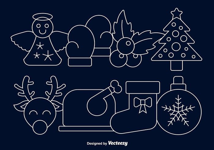Linear Christmas Cartoon Icon Set Linear Christmas Cartoon Icon Set