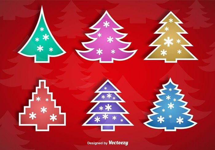Conjunto de pegatinas de árbol de Navidad colorido