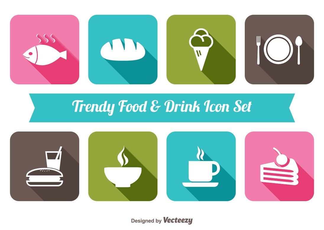 Flat Food & Beverage Icon Set - Vector download