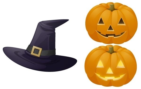 Ilustraciones de pumpkin and witch hat