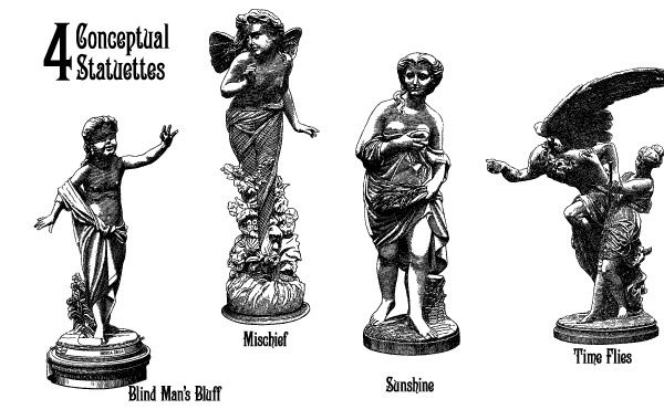 4 vetores de estatuetas antigas mostrando 4 conceitos