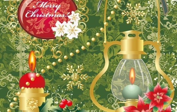 Blumige frohe Weihnachten mit Öllampe