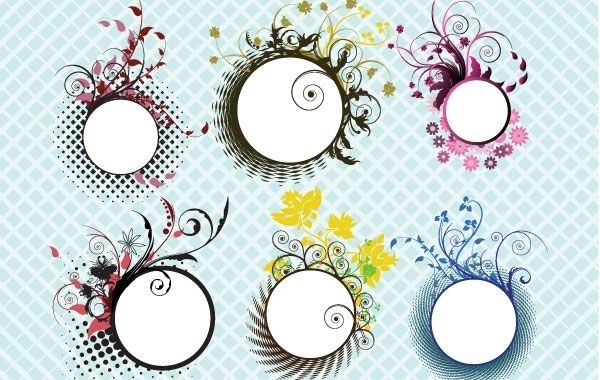 Conjunto de marcos florales circulares