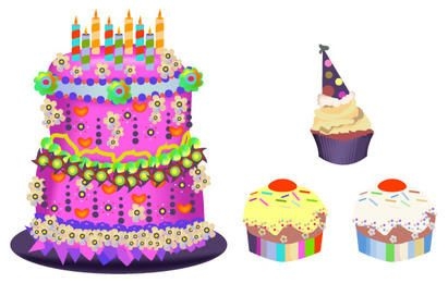 Pastel de cumpleaños cupcakes conjunto