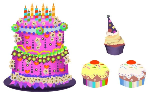 Pastel de cumpleaños cupcakes conjunto