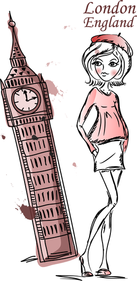 Hand-made London girl illustration Hand-made London girl illustration