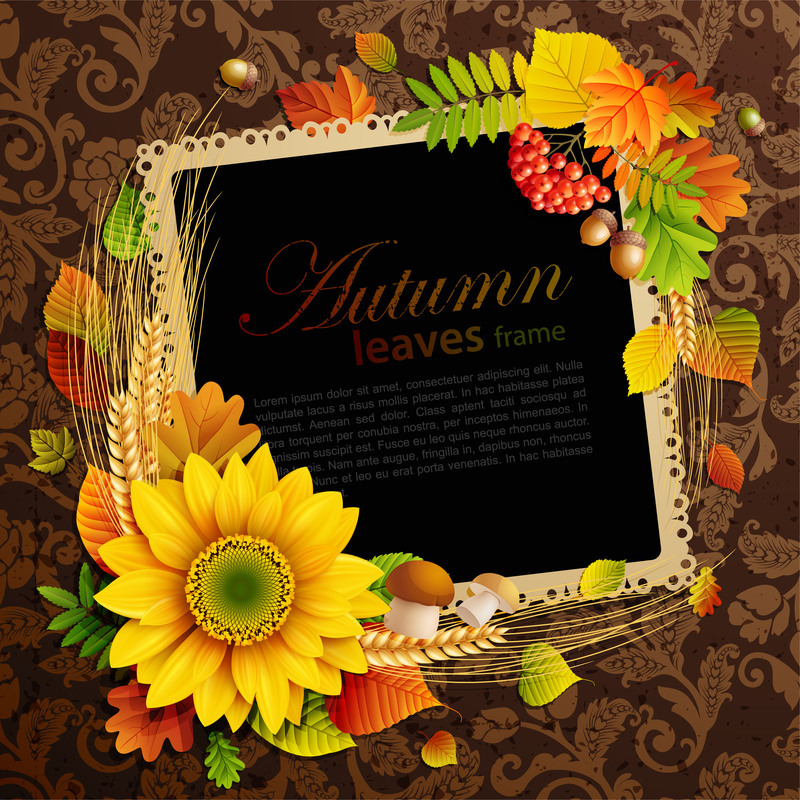 Quadro de folhas e flores de outono
