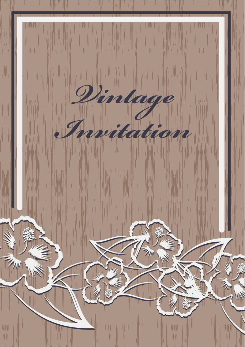 Invitación vintage con flores sobre madera