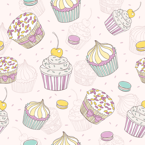 Hand drawn cupcake pattern in pastel tones Hand drawn cupcake pattern in pastel tones
