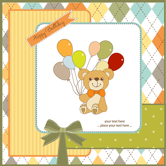 Ilustración de oso de peluche con tarjeta de globos Ilustración de oso de peluche con tarjeta de globos