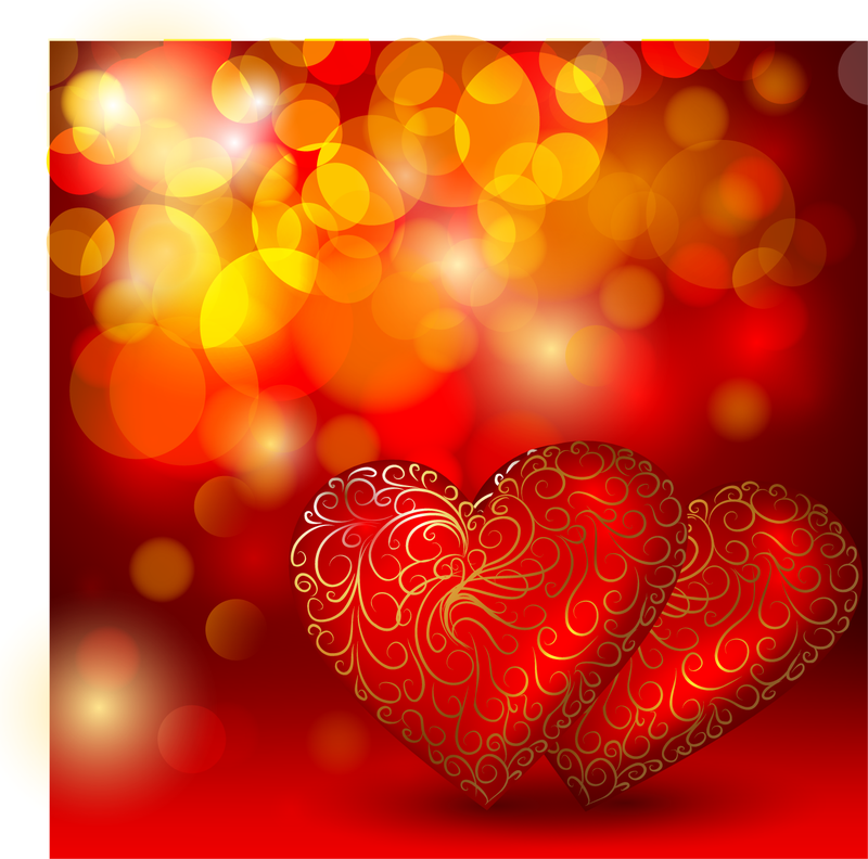 3D-Herzen mit Goldwirbeln und Bokeh