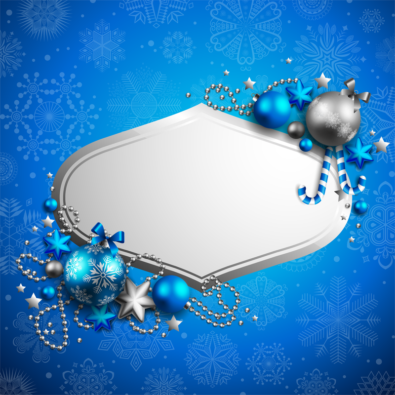 Moldura de Natal com enfeites em azul