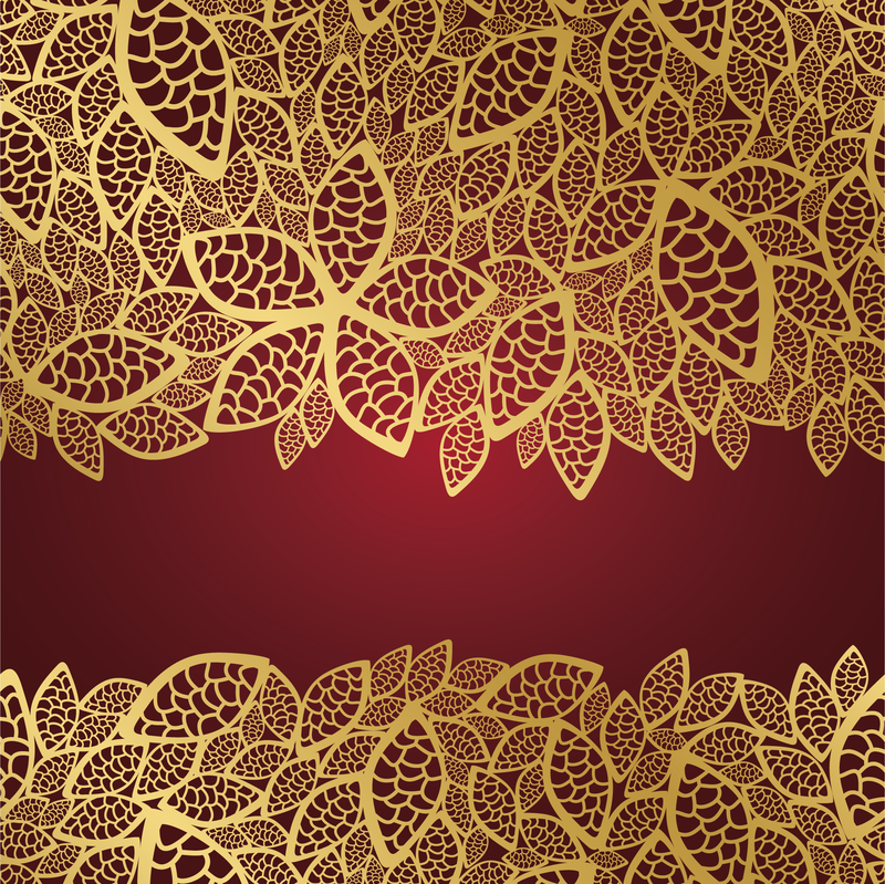 Flores douradas ilustradas sobre fundo vermelho