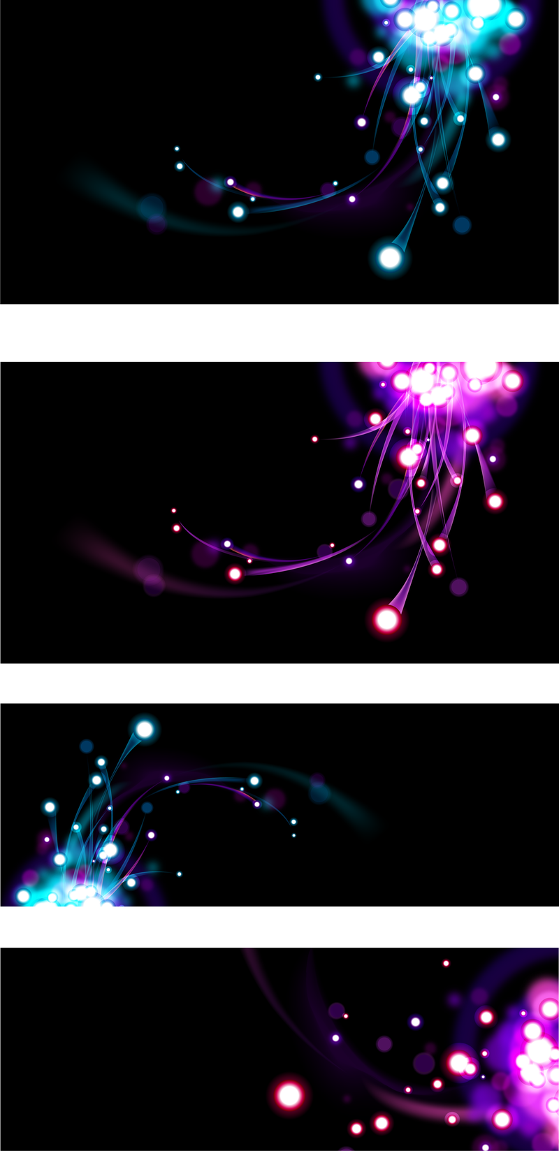 Conjunto de banners escuros com formas brilhantes