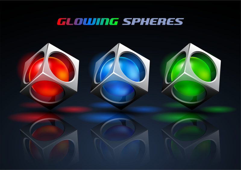 Esferas brillantes con cajas grises