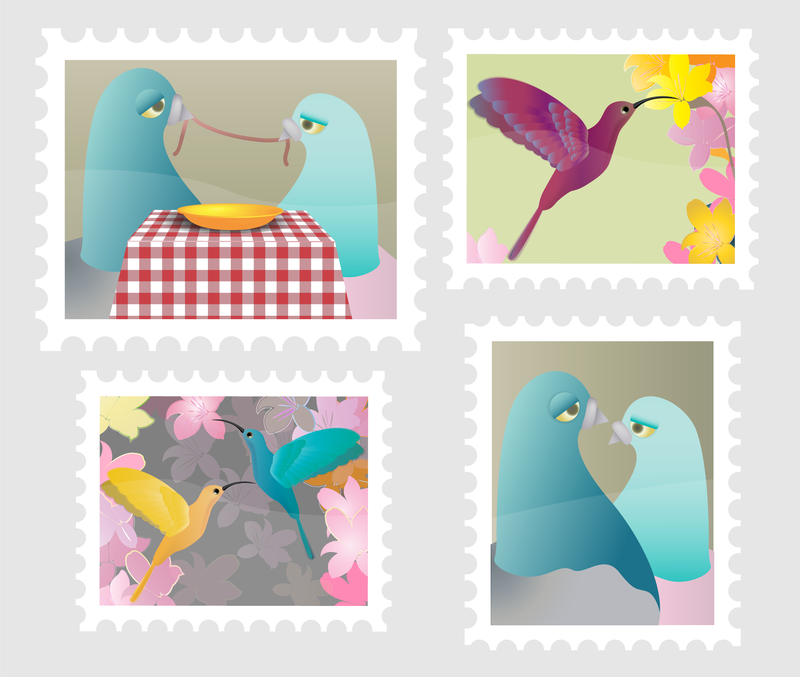 Coleção de selos de pássaros