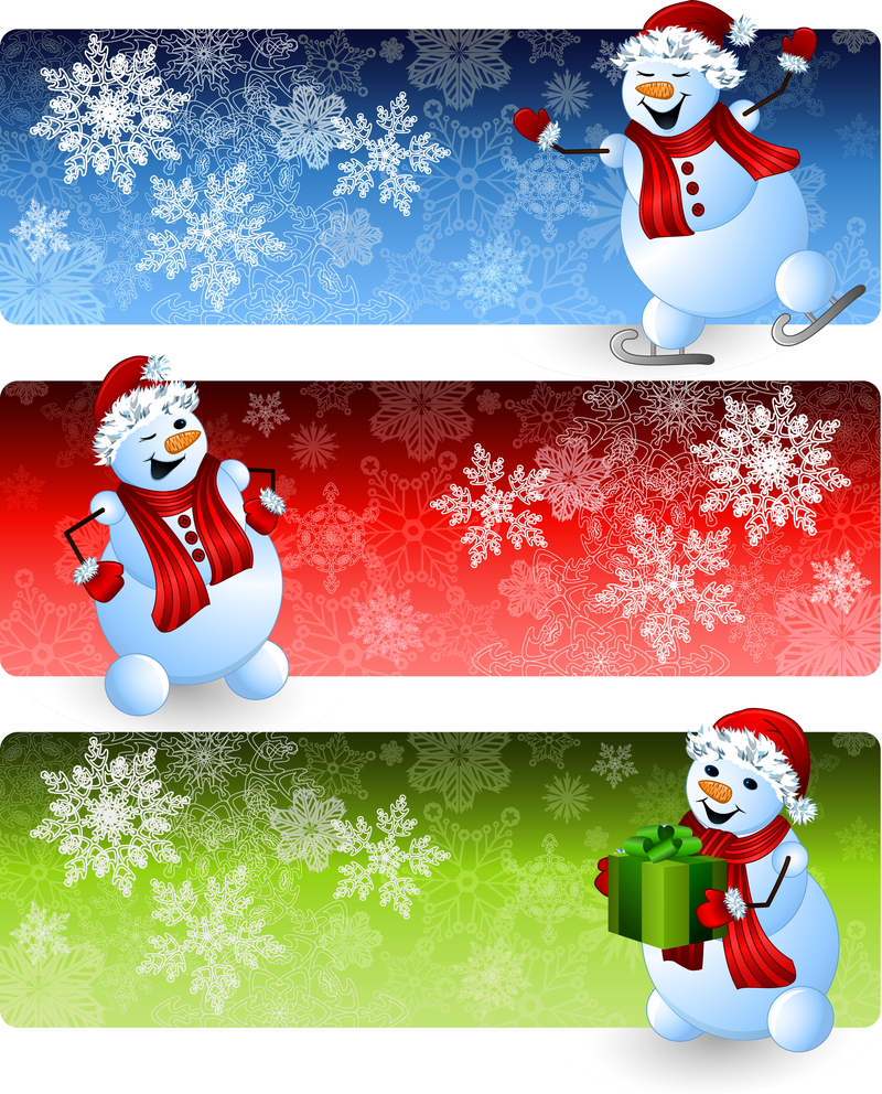 Banner de muñeco de nieve de dibujos animados