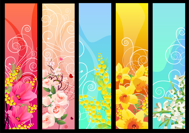 Vertikale Blumen und Wirbel Banner Set