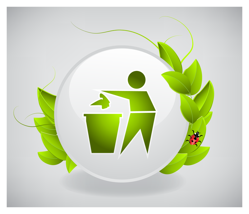 Icono de reciclaje con hojas y mariquita