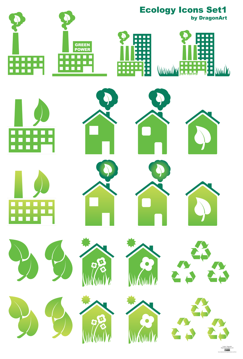 Conjunto de ícones de edifícios verdes