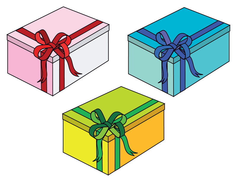 3 caixas de presente de desenho animado