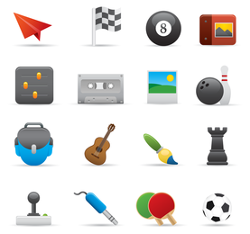 Conjunto de 16 iconos de dibujos animados de entretenimiento