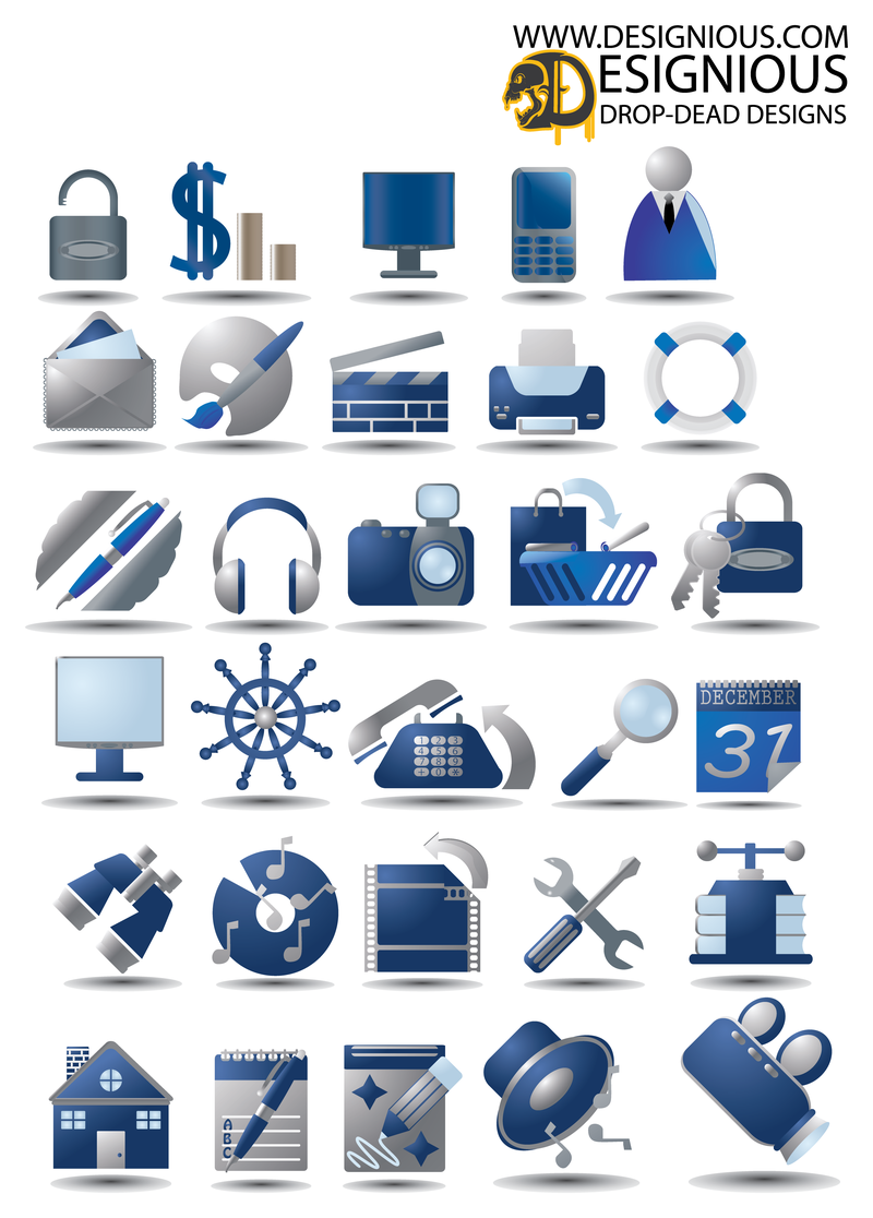 Conjunto de iconos gris azul misceláneo 3D