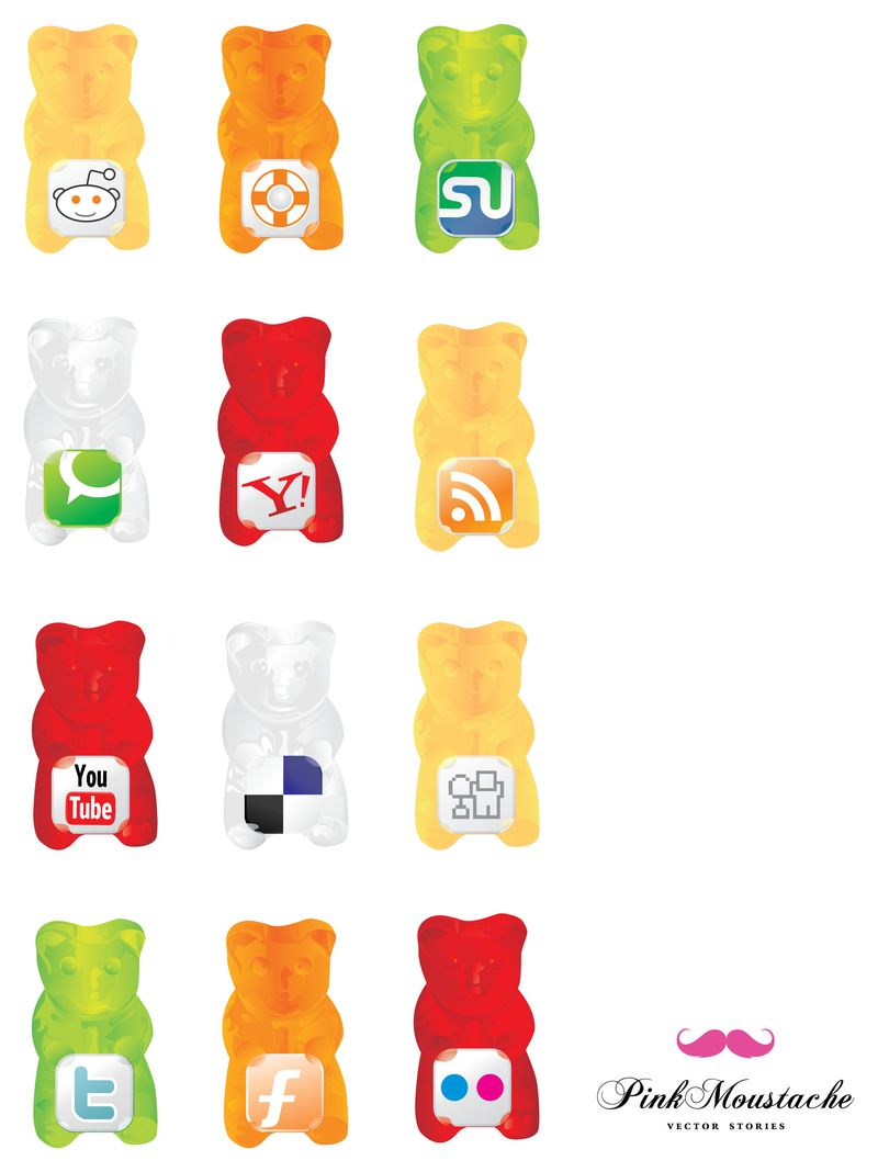 Conjunto de ícones sociais de goma