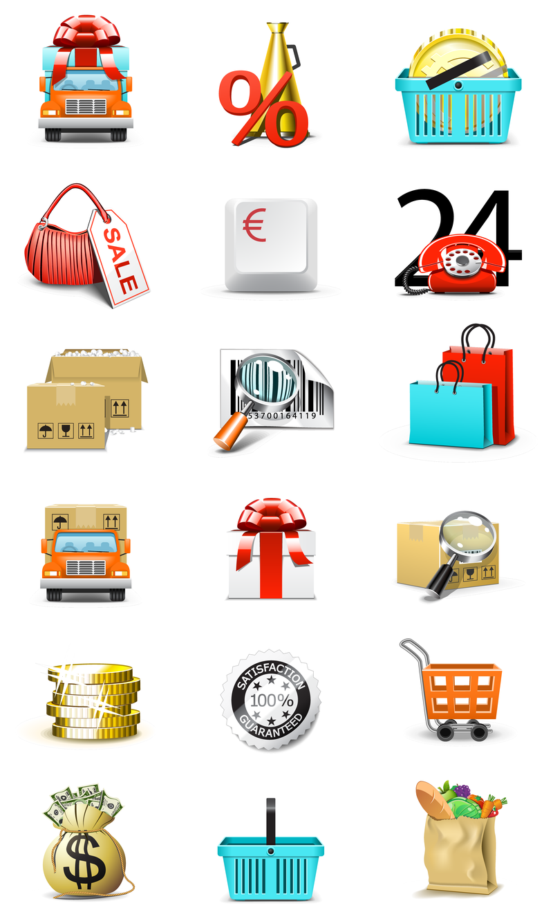 Sammlung von Geschäfts- und Einkaufssymbolen