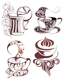 Ilustrações isoladas de café com redemoinhos