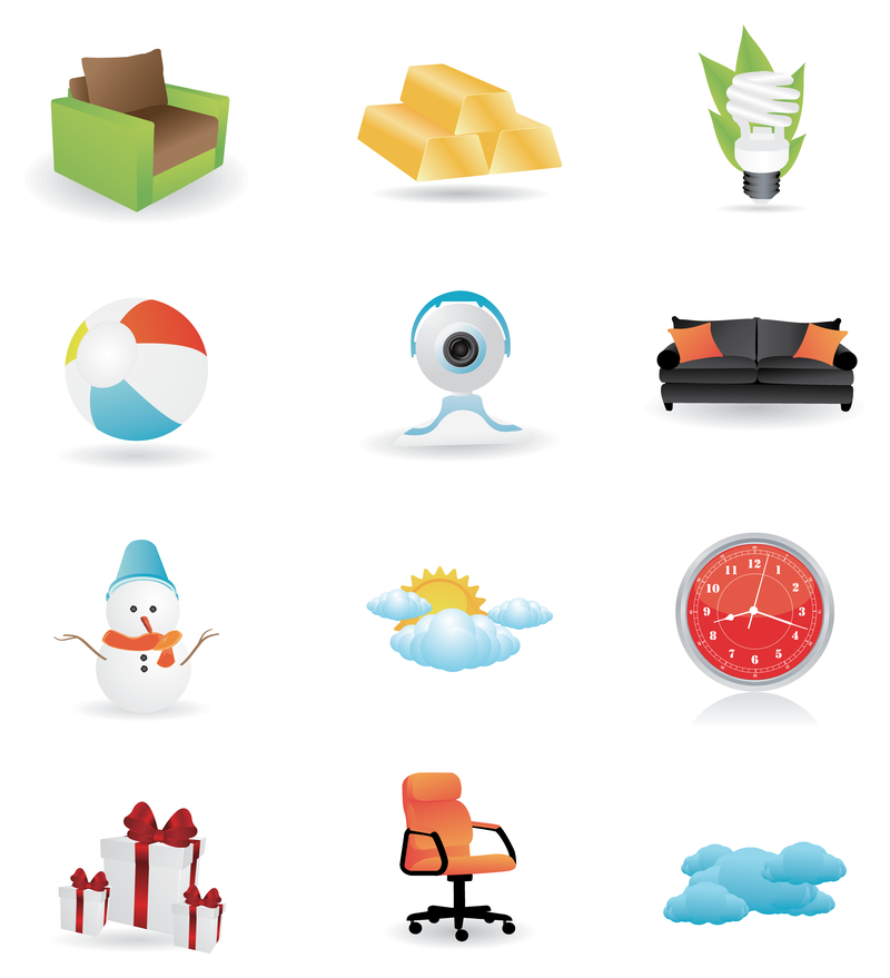 Conjunto de iconos con varios elementos aleatorios