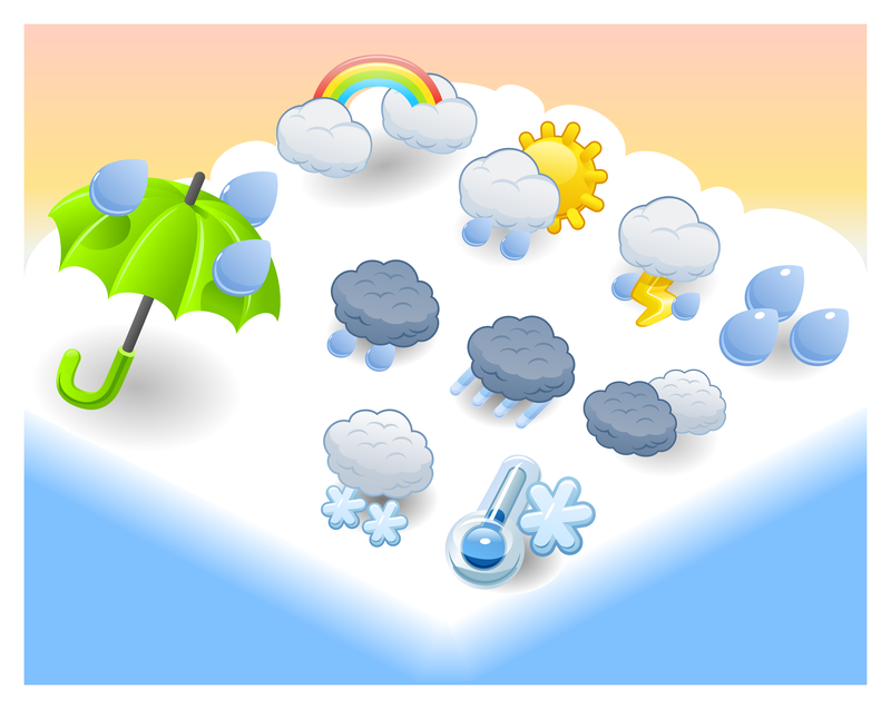 Paquete de iconos de clima de dibujos animados sobre nube