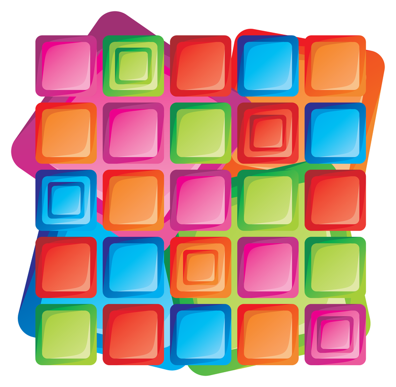 Ícones quadrados coloridos com sombras