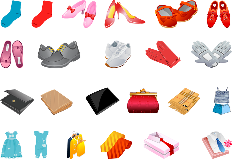 Luvas de calçados lenços e outras roupas vetor de carteira