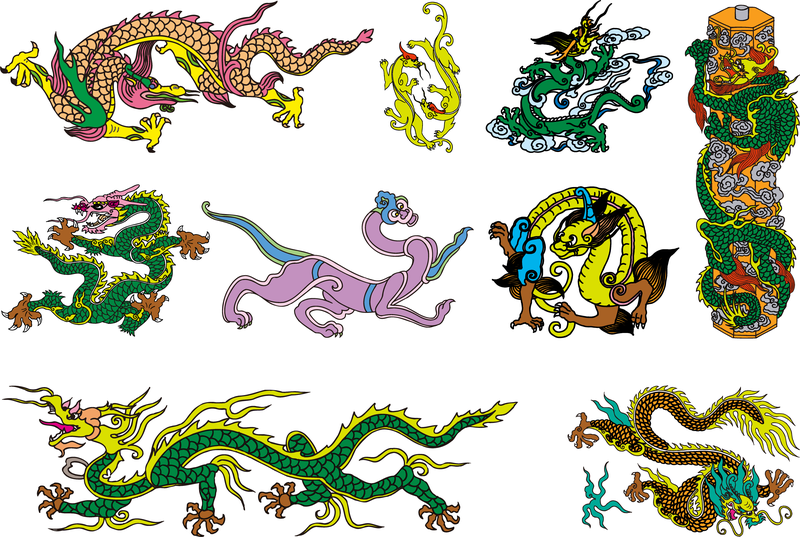 Vector de dragón clásico chino de los siete