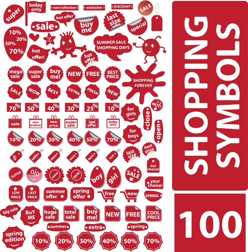 100 kostenlose Vektor-Einkaufssymbole