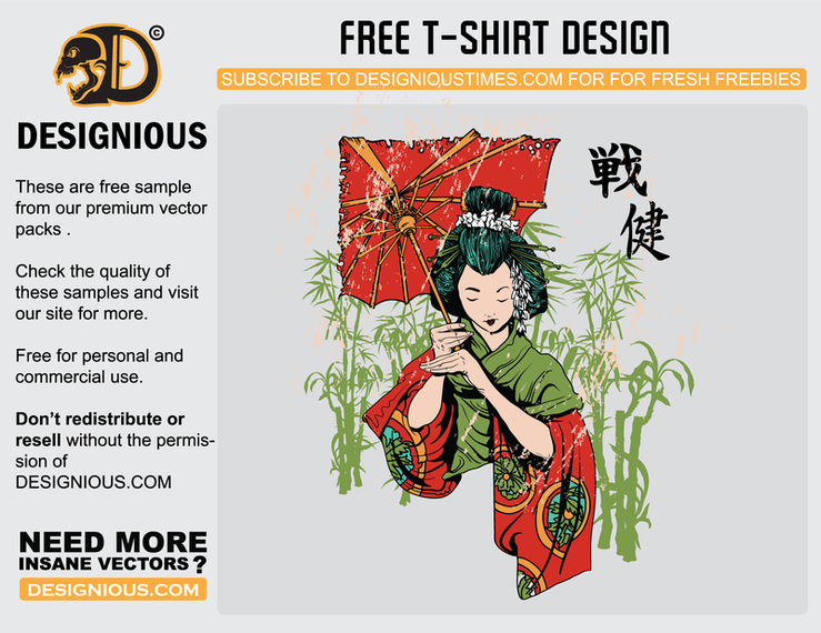Plantilla de camiseta de vector de geisha japonesa Plantilla de camiseta de vector de geisha japonesa