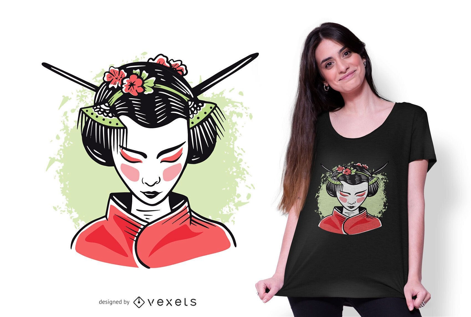 Japanische Geisha-Vektor-T-Shirt-Vorlage