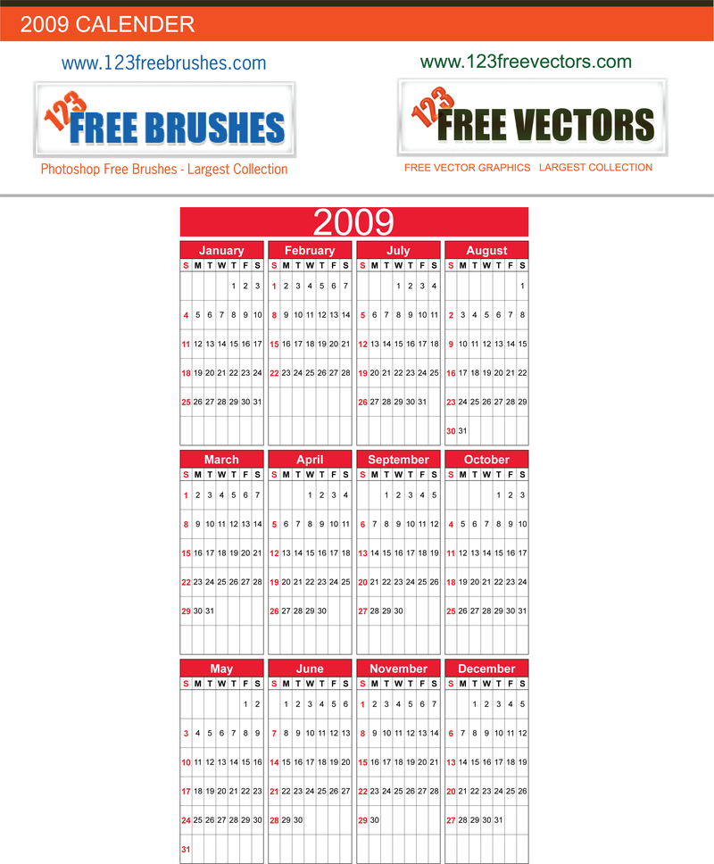 2009 Free Vector Kalender