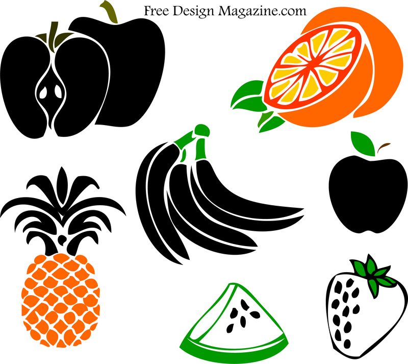 Ilustrações simples de frutas coloridas