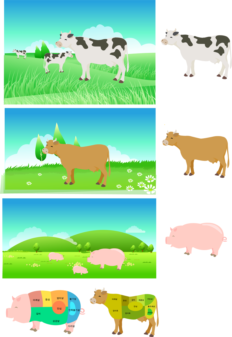 Schweinefleisch-Rindfleisch-Teile des Zersetzungs-Kartenvektors