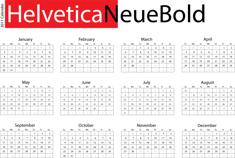 Calendario tipográfico de escritorio Helvetica Neue