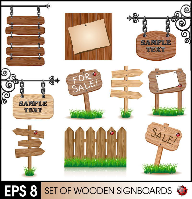 Wood Signs 02 Vector